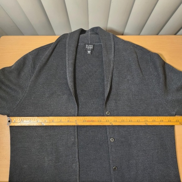 Eileen Fisher Heavyweight Silk Gray Rolled Collar Pocketed Cardigan Sweater M - Picture 6 of 9